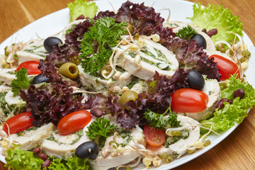 dietary meal roll with chicken breast and vegetables