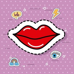 cute red women lipstick fantasy icons sticker vector illustration
