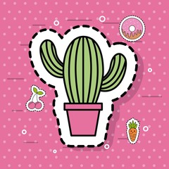 cute potted cactus sweet cherry food vector illustration