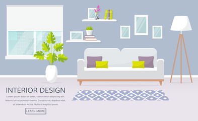 Interior of the living room. Vector banner.