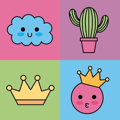 kawaii set icons fantasy decoration stickers vector illustration