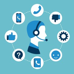 customer service call center operator wearing headphone vector illustration