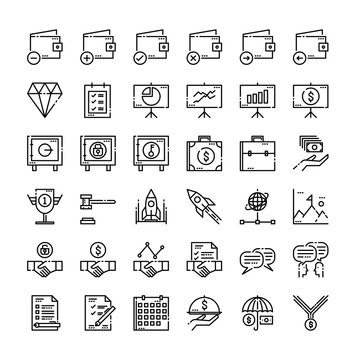 36 Business and financial icon set. Flat line icons style.