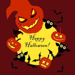 Vector background Happy Halloween. Halloween Party with pumpkins. Poster, postcard. Textile rapport.