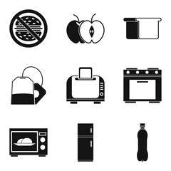 Kitchen furnace icons set, simple style