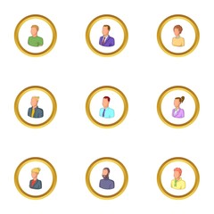 Character icons set, cartoon style