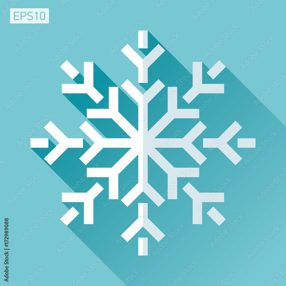 Poster snowflake icon in flat style on color background. vector winter design element for you christmas pro
