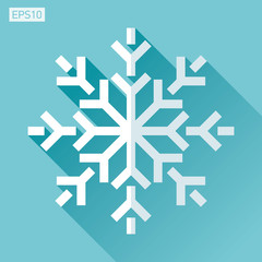 Snowflake icon in flat style on color background. Vector winter design element for you Christmas project