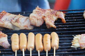 Grilled bbq sausage is delicious on stove