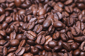 Roasted coffee bean close up.