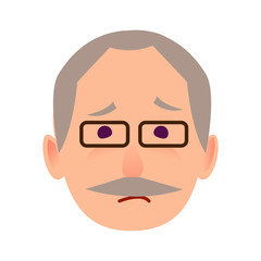 Sad Old Man in Glasses Face Flat Vector Icon