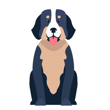 Cute St. Bernard dog cartoon flat vector icon