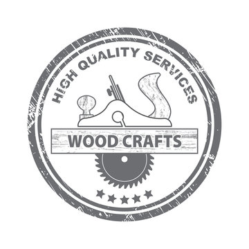 Professional wood craft services stamp. Wood craft logo. Wood works professional service.  Stock vector. Flat design.