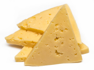 slices of cheese isolated on white background