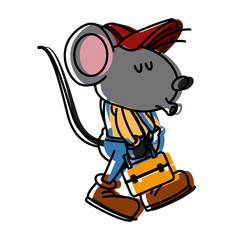 Cute mouse worker with toolbox cartoon icon vector illustration graphic design