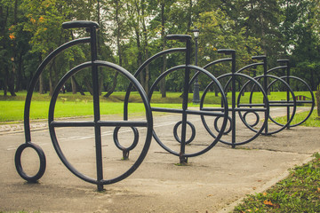 Fototapeta na wymiar Bicycle parking in a recreation park 