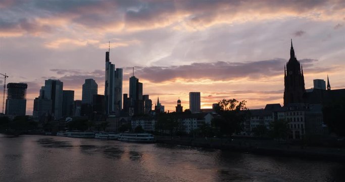 Frankfurt skyline sunset time-lapse
