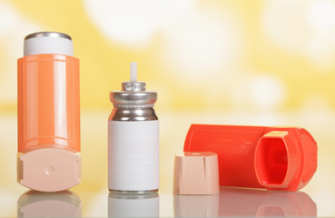 Device for inhalation and capsule with medicine on yellow