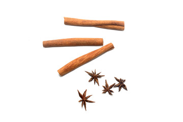 cinnamon stick and Star anise isolated on white background