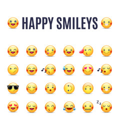 Happy smileys vector icon set. Emoticons pictograms collection. Happy round yellow smileys. Large collection of smiles
