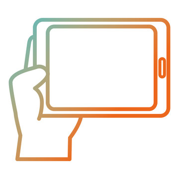 hand human with tablet device isolated icon
