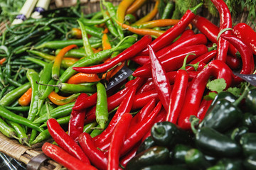 Multicolored peppers on Borough market