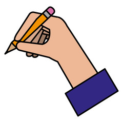 hand human with pencil writing isolated icon