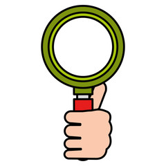 hand human with magnifying glass isolated icon