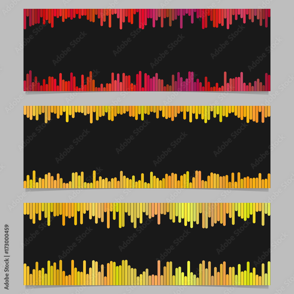 Poster color banner background design set - horizontal vector graphic from rounded vertical stripes on blac