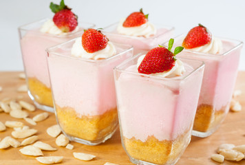 Strawberry mousse with walnut nuts