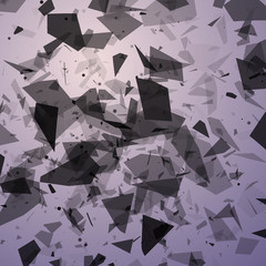 glass explosion concept. Black glass pieces on gray background.