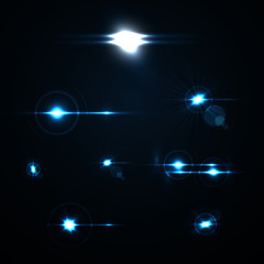 Realistic Lens Flare transparent Elements Collection. Light Effect Design.  illustration