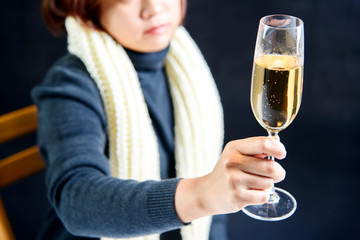Woman drink champagne