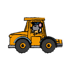 Naklejka premium Cute mouse worker driving forklift cartoon icon vector illustration graphic design