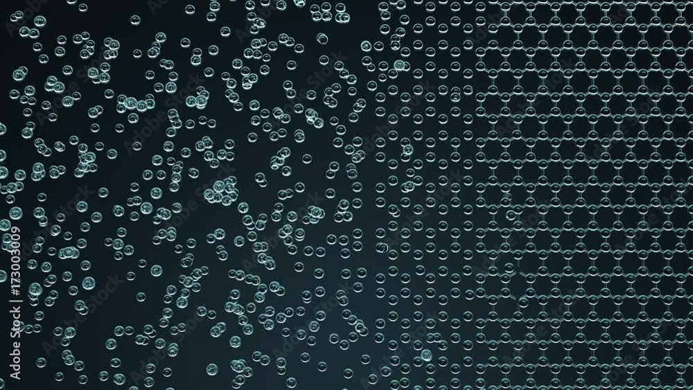 Poster creation of hexagonal molecular structure, loopable animation. chaos and order concepts
