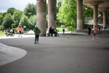 Powerful funny young guys are trained in a skate park
