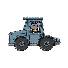 Cute mouse worker driving forklift cartoon icon vector illustration graphic design