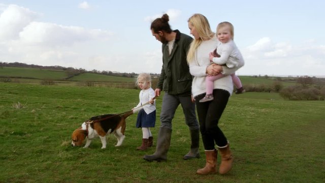 Family On Winter Country Walk With Pet Dog Shot On R3D
