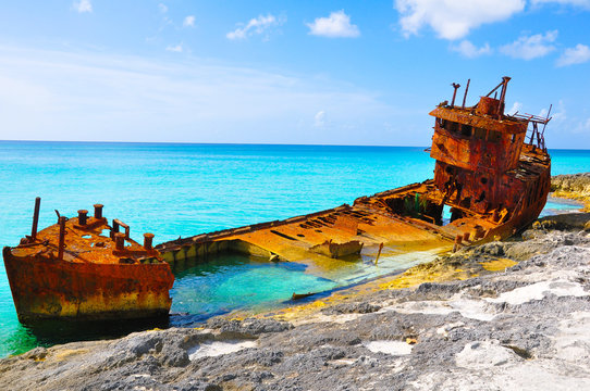 Rustic shipwreck in Bimini, Bahamas. 