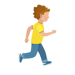 Faceless Young Boy Runs Isolated Illustration