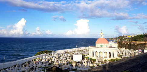 SAN JUAN, PUERTO RICO - SEP, 2017: Overview of the Cementerio de Santa Maria Magdalena de Pazzis cemetery in San Juan, Puerto Rico