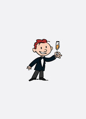 Groom toasting, happy. Vector isolated character.