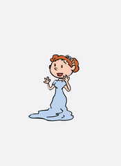 Bride surprised and happy. Vector isolated character.