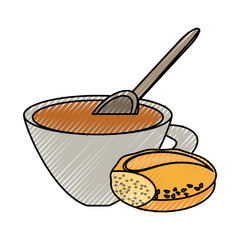 coffee  cup and bread  vector illustration