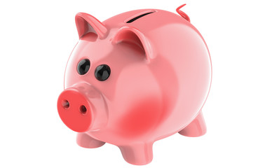 pink pig piggy bank isolated on white background, 3d render