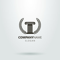Black and white simple vector logo of the ancient column with laurel