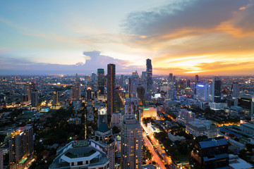 Modern building in Bangkok business district at Bangkok city with skyline at twilight, Thailand.
