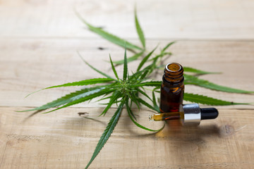 Medicinal cannabis with extract oil in a bottle