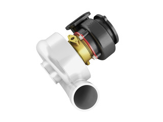 Turbine to car gold 3d render on white background no shadow