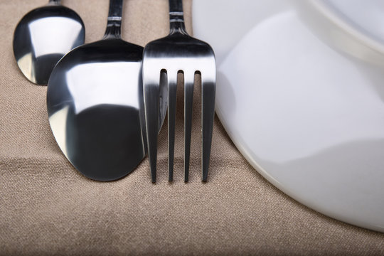 plate and Cutlery on the tablecloth